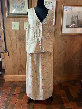 Vintage Skirt set Large White Stag floral 1022